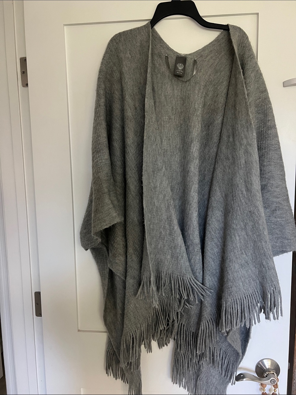 Vince Camino Gray Fringe Open-Front Women's Sweater Wrap